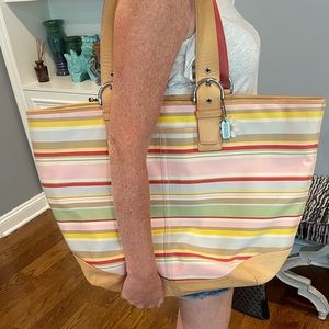 Coach Large Summer Striped Tote
